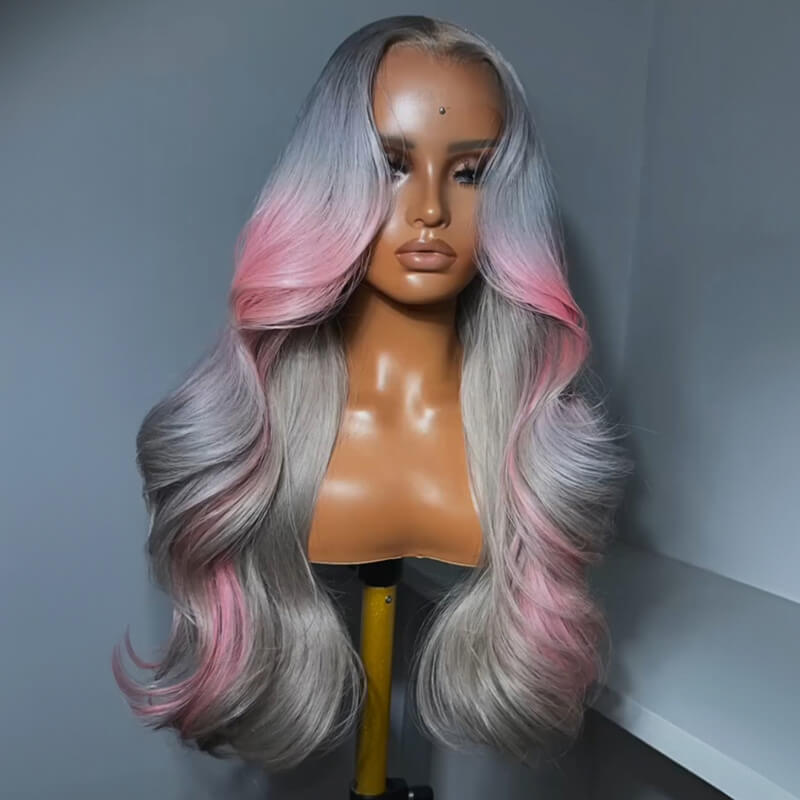 Luve Limited Design 613 Ash Blonde Ombre Pink Wave Glueless HD Lace Front Wig