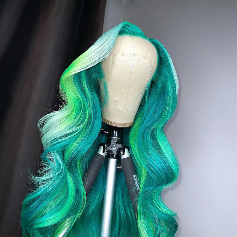Limited Design 613 Ombre Green Colorful Wave Lace Front Glueless Wig 180% Density 