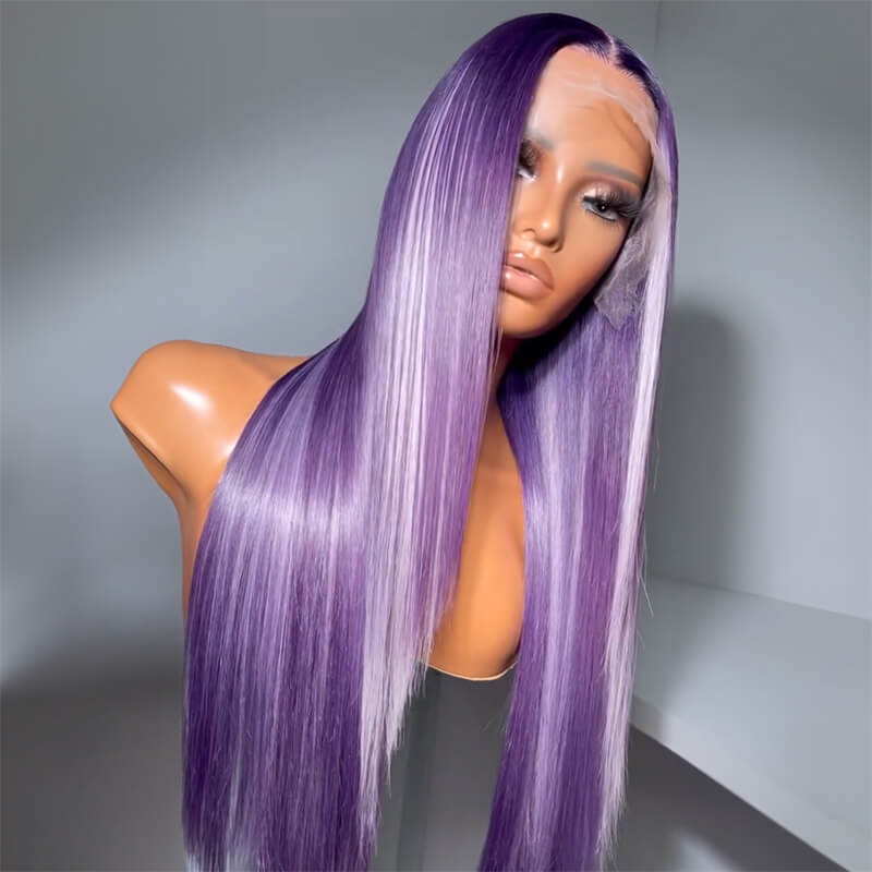 Limited Design Ombre Purper Colorful Wave|Straight Hair 13X4 Lace Front Glueless Wig