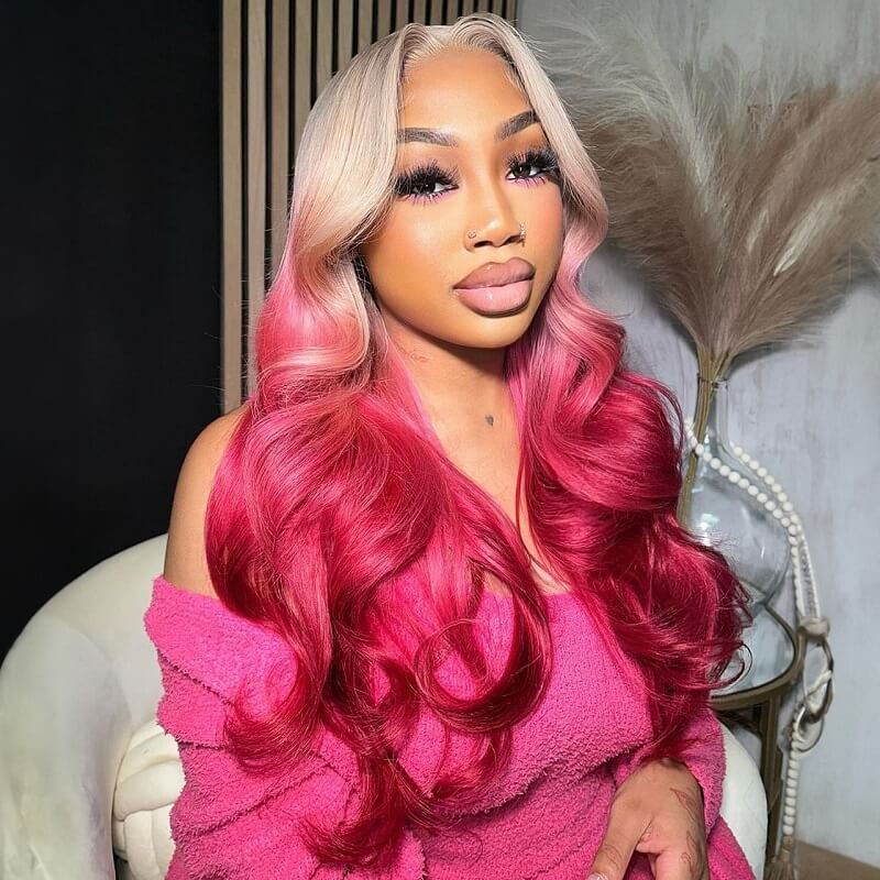 Limited Design Ombre Rose Pink Body Wave Glueless Lace Front Wig
