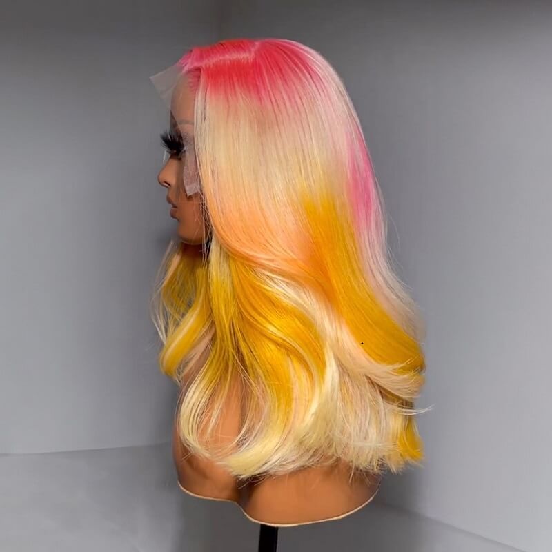 Limited Design Pink Ombre Ginger Blonde Bob Wave Glueless Lace Front Wig