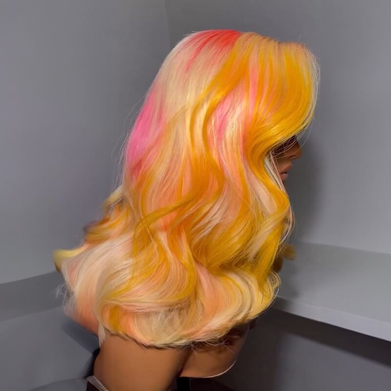 Limited Design Pink Ombre Ginger Blonde Bob Wave Glueless Lace Front Wig
