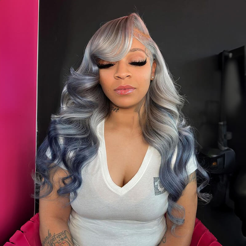 Luve Limited Design Blonde Ombre Blue Wave Wig 13X4 Lace Front Glueless Wig 