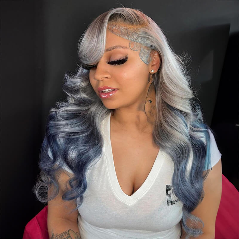 Luve Limited Design Blonde Ombre Blue Wave Wig 13X4 Lace Front Glueless Wig 
