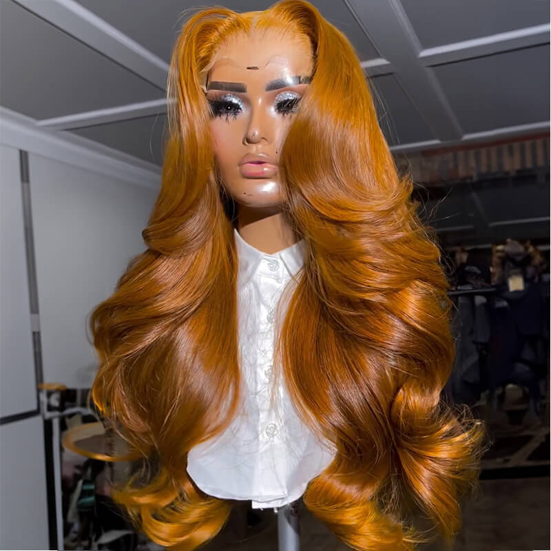 Limited Design Ginger Orange Wave Glueless Lace Front Human hair Wig 