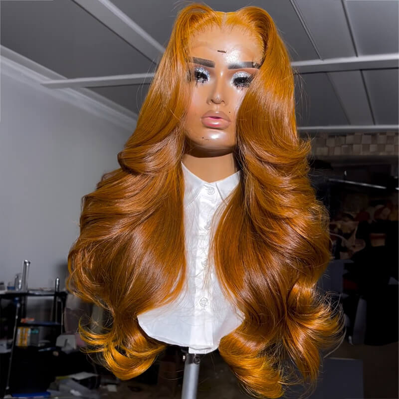 Limited Design Ginger Orange Wave Glueless Lace Front Human hair Wig 