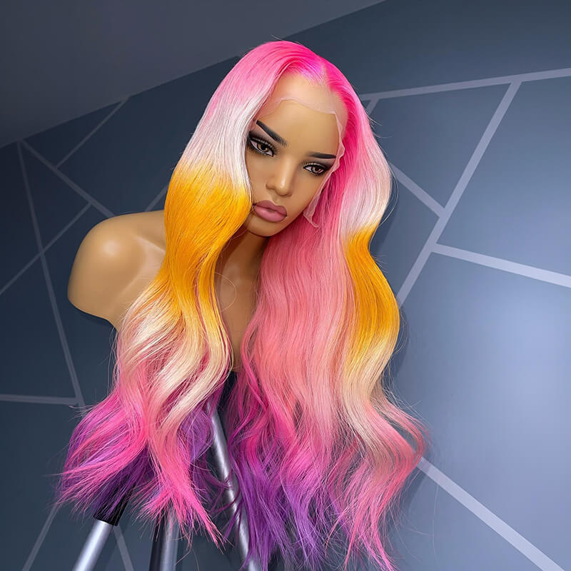 Limited Design Highlight Colorful 13X4 Lace Front Wig Wave|Stright Hair 180% Density 