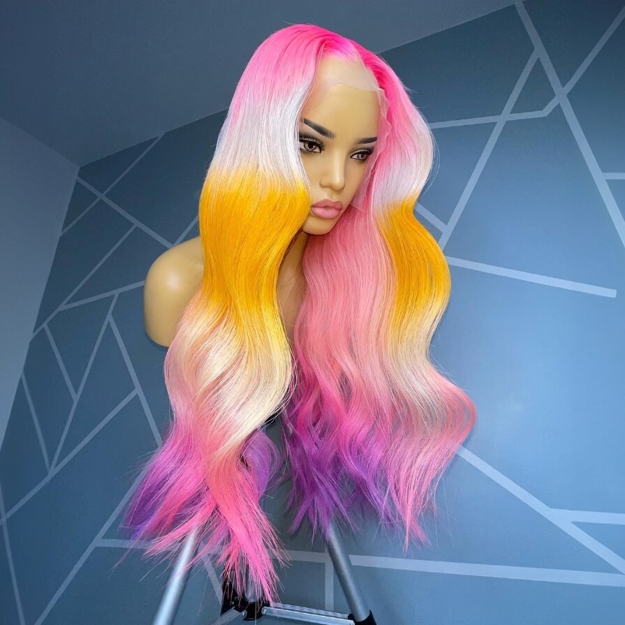 Limited Design Highlight Colorful 13X4 Lace Front Wig Wave|Stright Hair 180% Density 