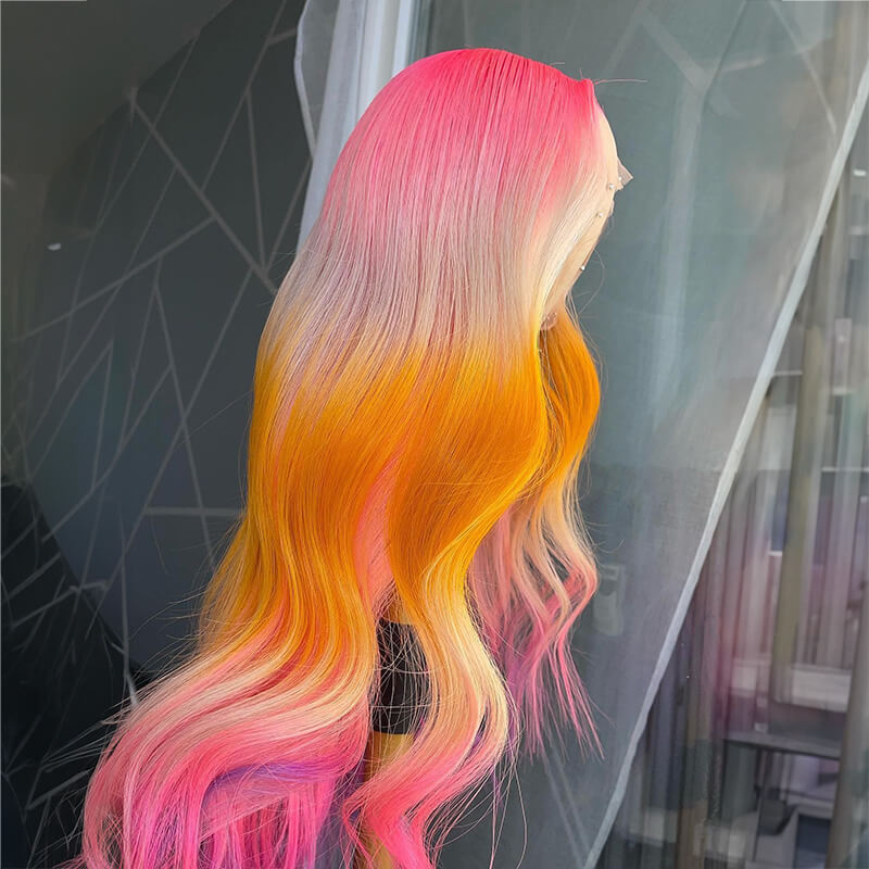 Limited Design Highlight Colorful 13X4 Lace Front Wig Wave|Stright Hair 180% Density 