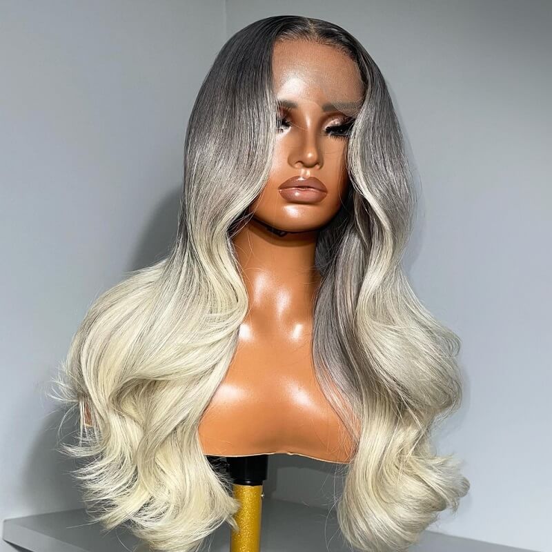 Limited Design Ombre Ash Blonde13X4 Lace Front Wig 180% Density Human Hair Wig