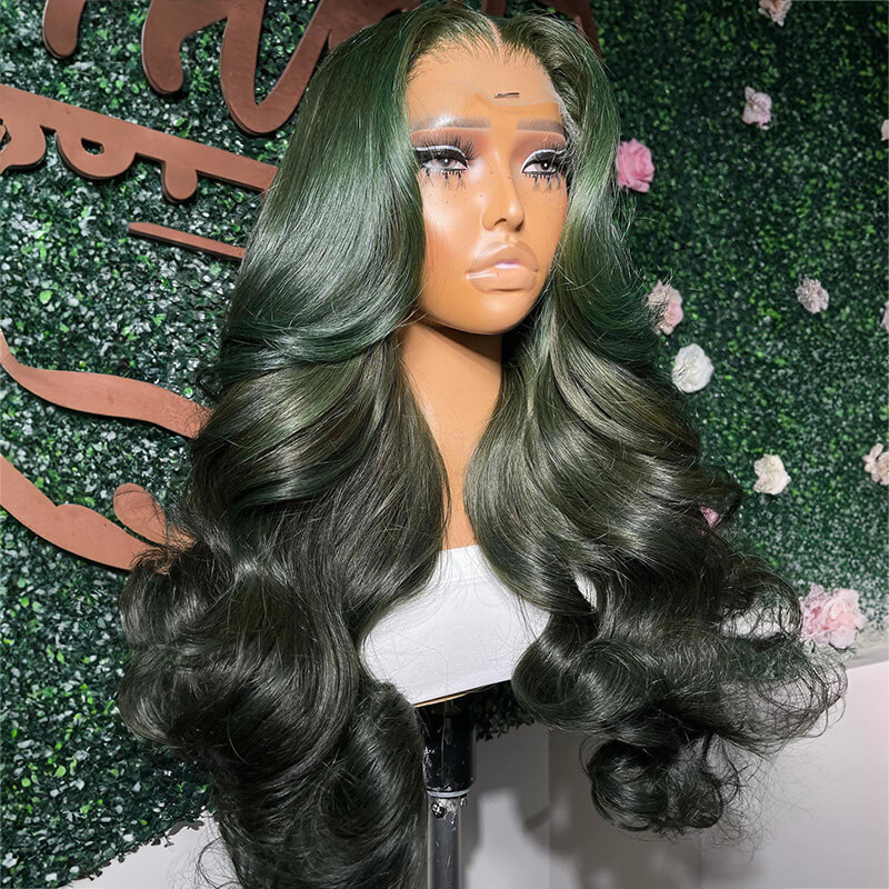 Luve Limited Design Ombre Olive Green Body Wave 13X4 Lace Front Glueless Wig 