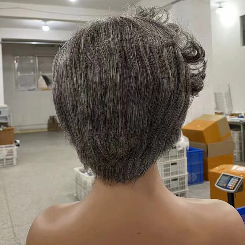 Luve Salt & Pepper Short Pixie Cuts Wig  Glueless 5X5 Closure Lace Wig