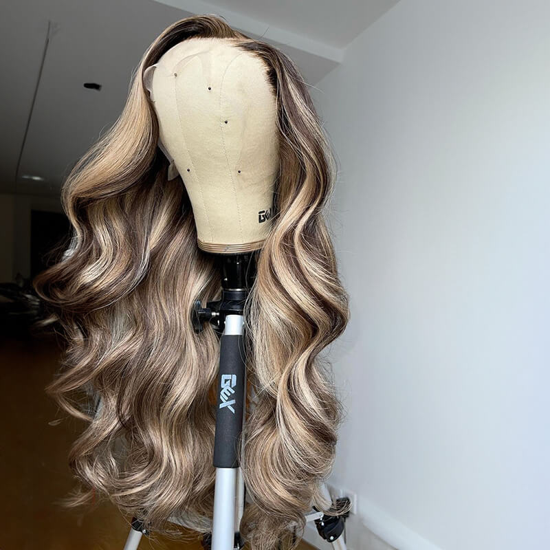 Luve  Limited Design Trendy Highlight Brown Body Wave 13X4 HD Glueless Lace Front Wig