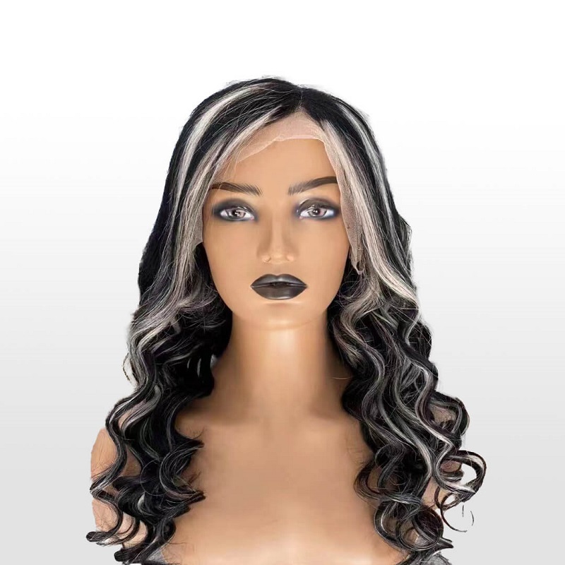 Luve Natural Black Mix Highlight Long Wave Wig 13X4 Lace Front Glueless Wig