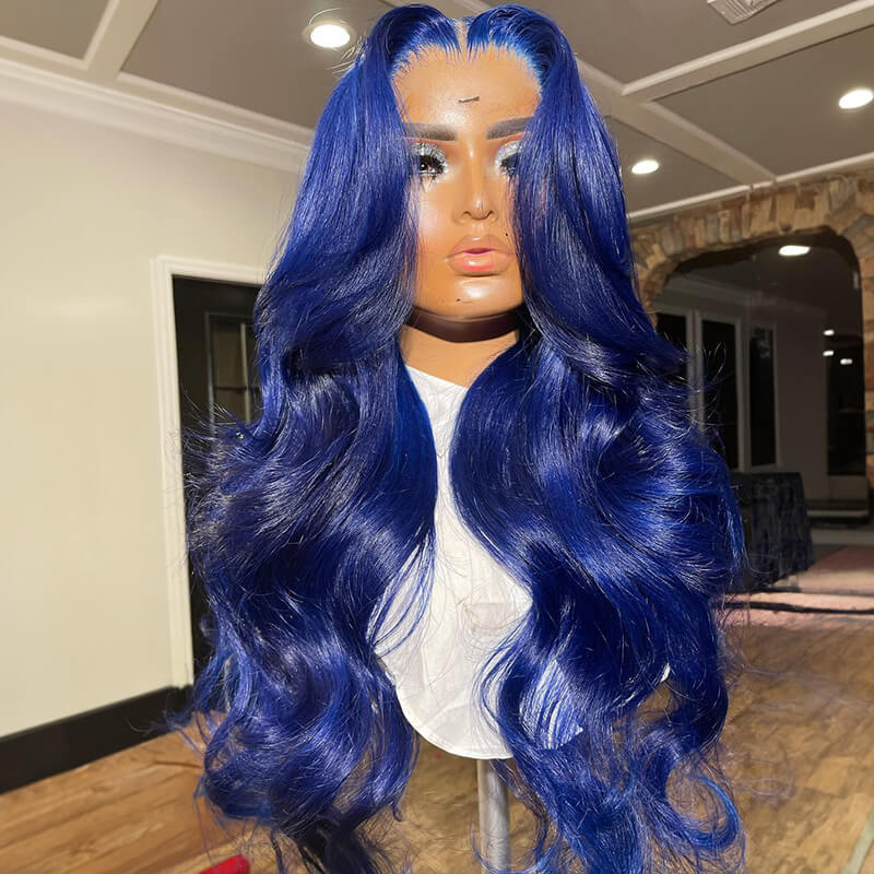 Limited Design Navy Blue Color 13X4 Lace Front Wig  Glueless Body Wave Wig