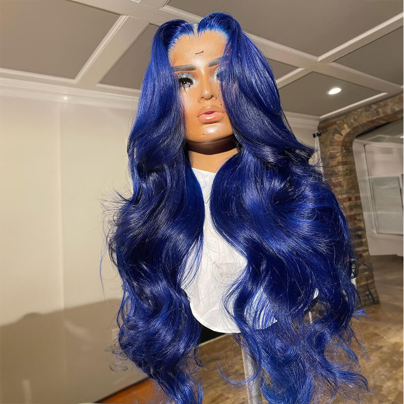 Limited Design Navy Blue Color 13X4 Lace Front Wig  Glueless Body Wave Wig