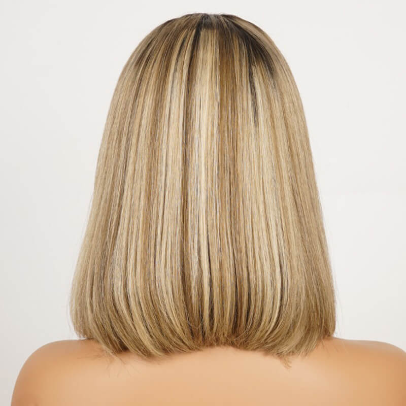 Luve Ombre Ash Blonde Glueless Straight Short Bob Wigs 5X5 Closure Transparent Lace Frontal Wig