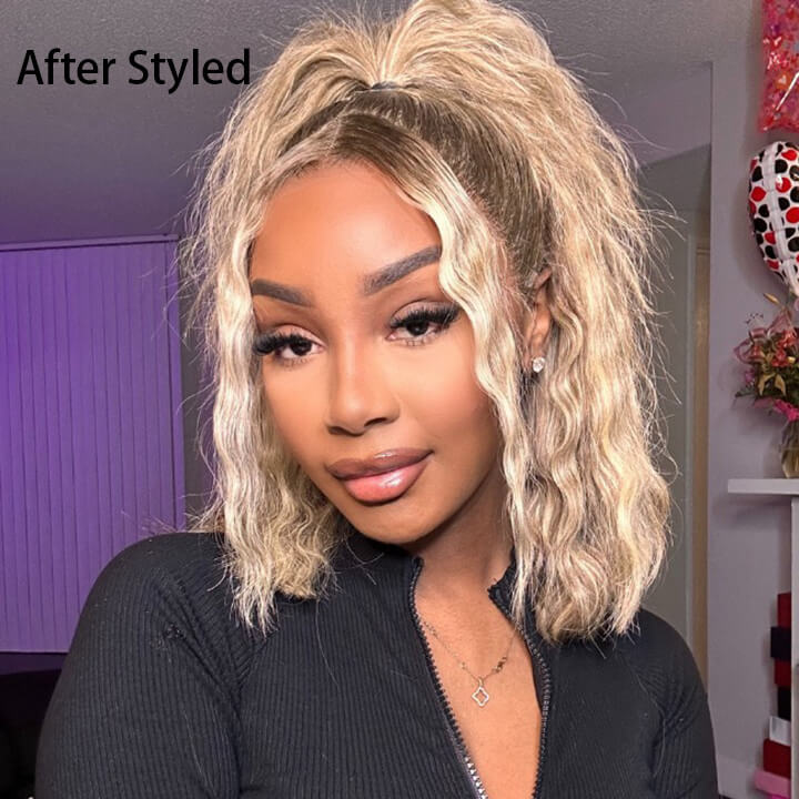 Luve Ombre Ash Blonde Glueless Straight Short Bob Wigs 5X5 Closure Transparent Lace Frontal Wig