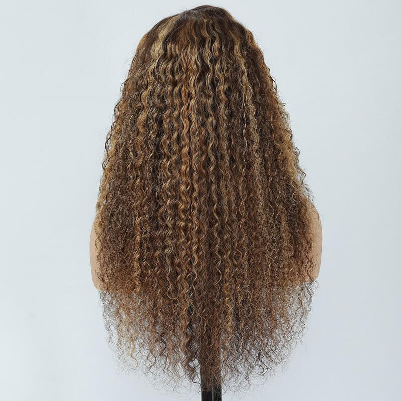 Luve Ombre Brown Blonde Water Wave Glueless Human Hair 5X5 Lace Closure Wig
