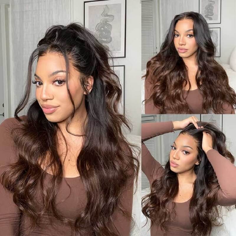 Luve Ombre Brown Body Wave Guleless 13x6 HD Lace Front Wig Human Hair