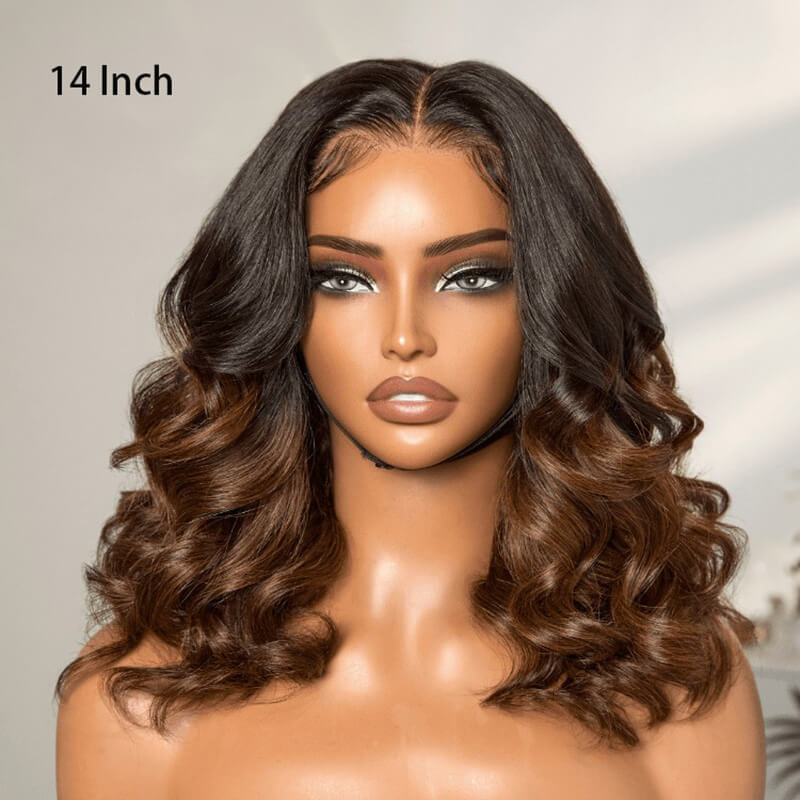 Luve Ombre Brown Loose Body Wave Glueless 5x5 Closure Lace Human Hair Wig