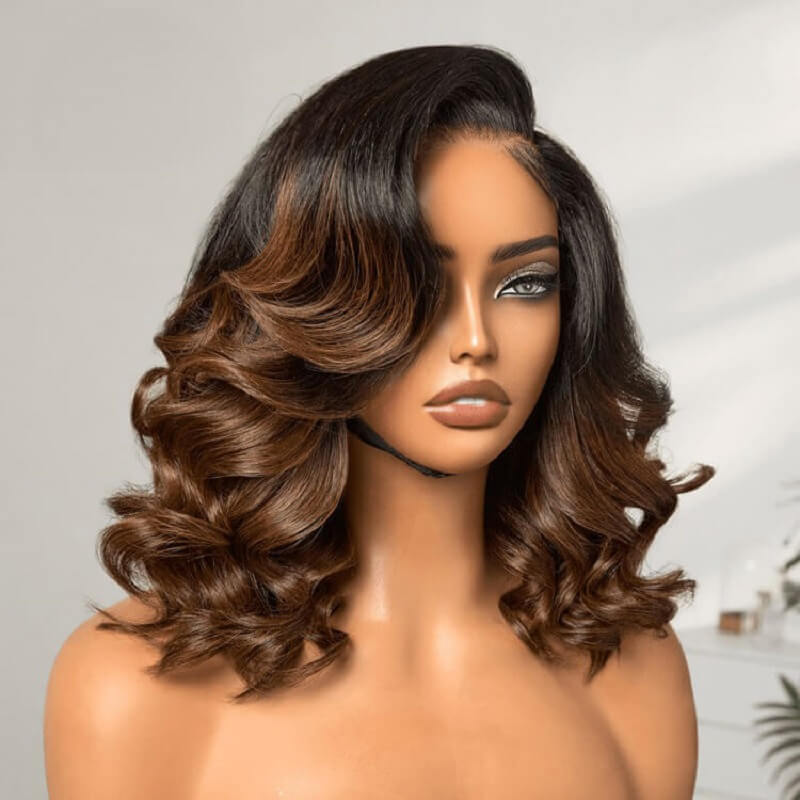Luve Ombre Brown Loose Body Wave Glueless 5x5 Closure Lace Human Hair Wig