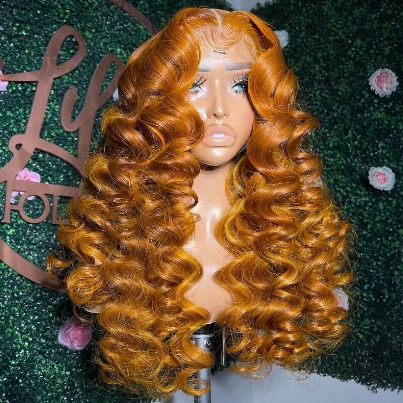 Luve Orange Ginger Colored Loose Deep Wave 13X4 Lace Front Wigs 5X5 Lace Closure Wigs With Baby Hair