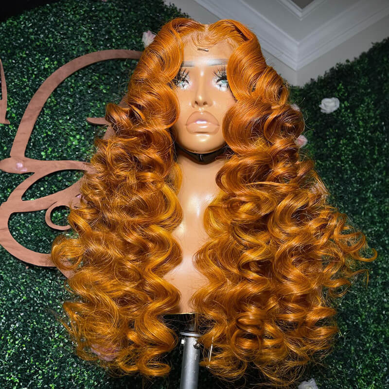 Luve Orange Ginger Colored Loose Deep Wave 13X4 Lace Front Wigs 5X5 Lace Closure Wigs With Baby Hair