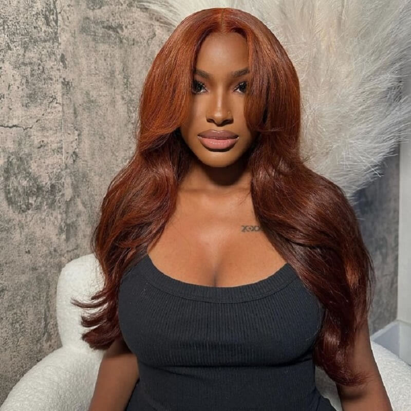 Luve Reddish Brown 5X5 Lace Closure Wig Human Hair Wigs