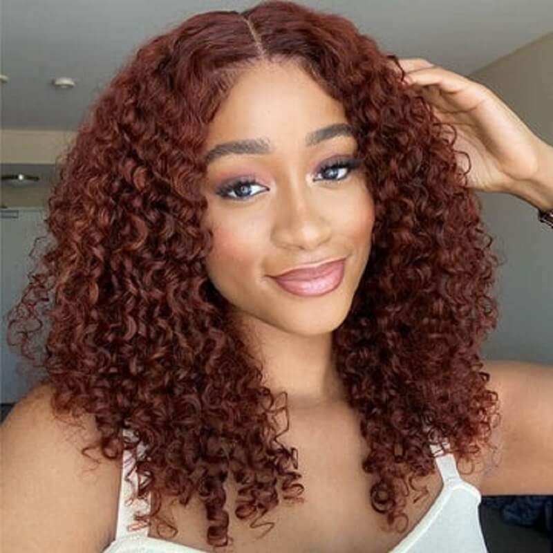 Luve Reddish Brown Jerry Curly BOB 5X5 Lace Closure Wigs Beginner Friendly