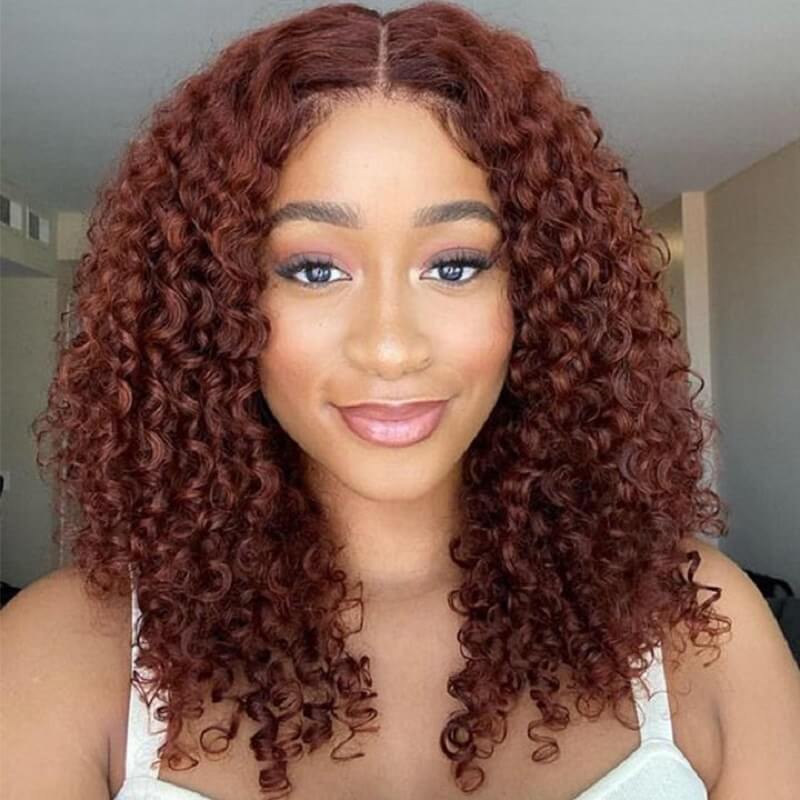 Luve Reddish Brown Jerry Curly BOB 5X5 Lace Closure Wigs Beginner Friendly