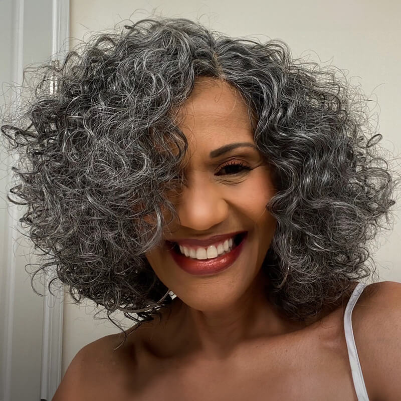Luve Salt & Pepper Curly Beginner Friendly Glueless Front Lace Wig 100% Human Hair