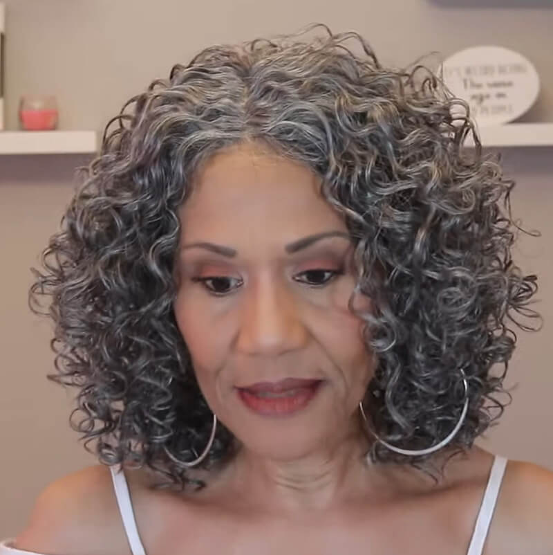 Luve Salt & Pepper Curly Beginner Friendly Glueless Front Lace Wig 100% Human Hair