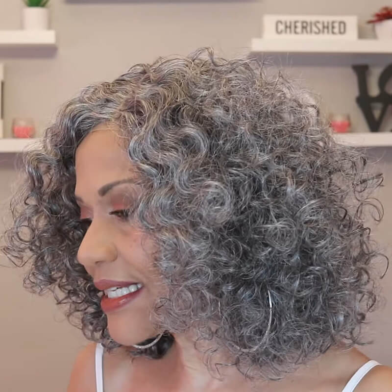 Luve Salt & Pepper Curly Beginner Friendly Glueless Front Lace Wig 100% Human Hair