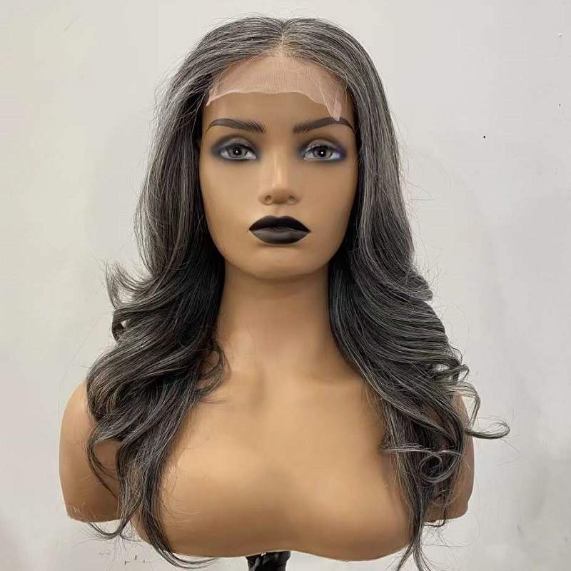 Luve Salt & Pepper Wigs Silver Elegance Grey Wave Glueless Lace Front Wig
