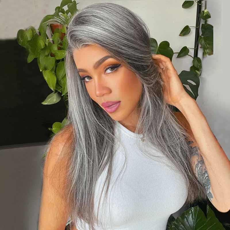 Luve Salt & Pepper Wigs Grey Straight 13x4 Parting-Max Lace Front Wig