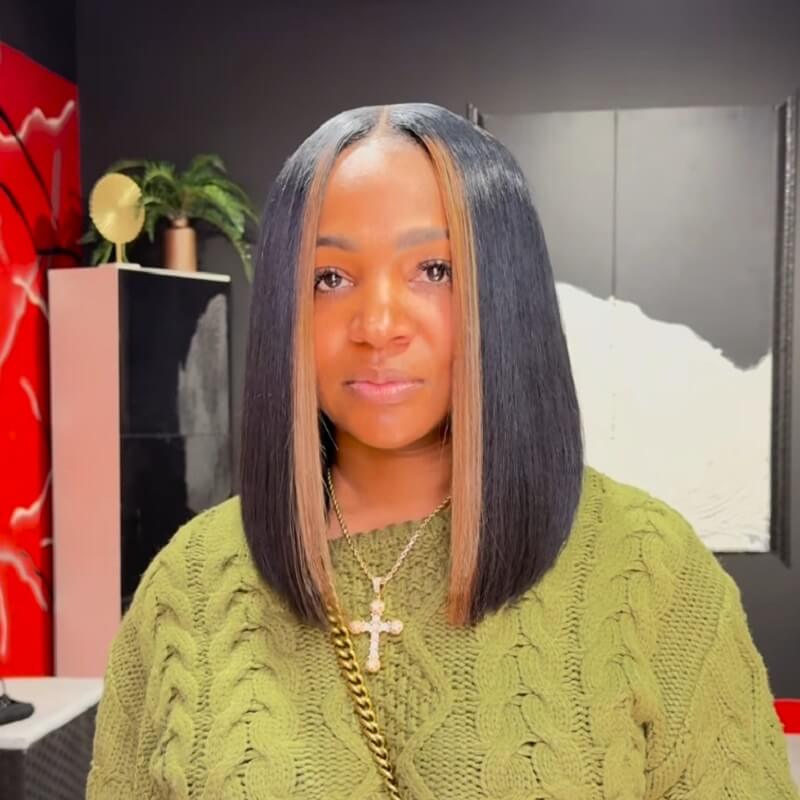 Luve Short Bob Natural Black With Highlight Human Hair Wig13X6 HD Lace Front Glueless Wig