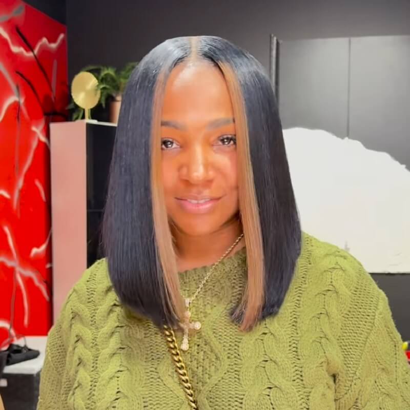 Luve Short Bob Natural Black With Highlight Human Hair Wig13X6 HD Lace Front Glueless Wig
