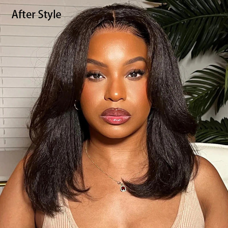 Kinky Straight Fashionable Layer Cut Bob Wig 13X6 HD Lace Front Wigs