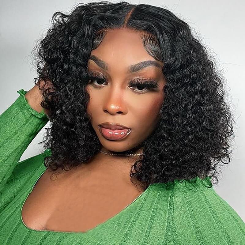 Luve Short Curly Bob V Part Wigs Beginner Friendly Natural Scalp Glueless 100%  Human Hair 
