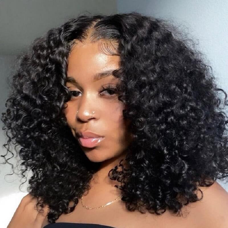 Luve Short Kinky Curly Bob Wigs 4X4 Lace Closure Wigs Pre Plucked With Baby Hair