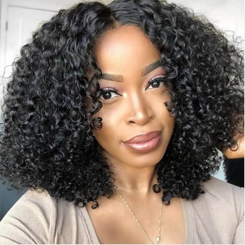 Luve Short Kinky Curly Bob Wigs 4X4 Lace Closure Wigs Pre Plucked With Baby Hair