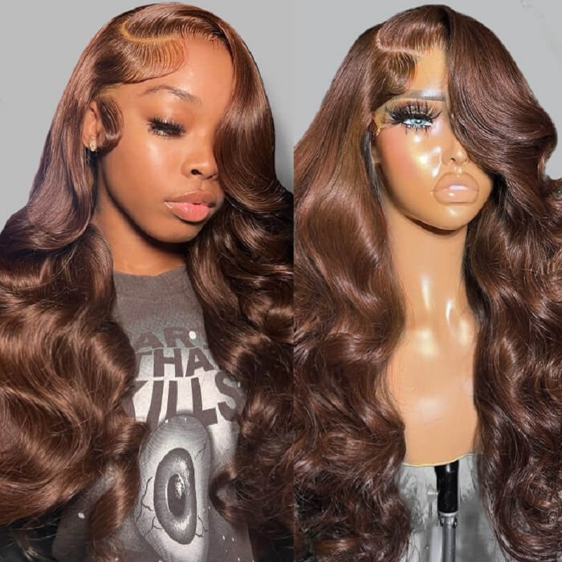 Luve Stylish Layered Bangs Chestnut Brown Loose Wave 5×5 Closure Lace Wig With Bangs