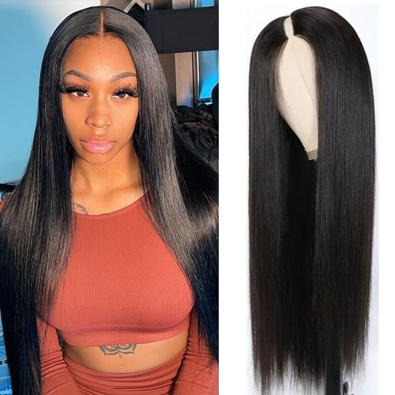 Luve V Part Straight Human Hair Wig Glueless Wear To Go