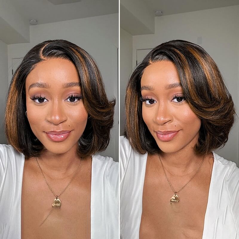 Luve Toffee Brown Mix Blonde / Natural Black Layered Cut Glueless 5x5 HD Lace Bob Wig