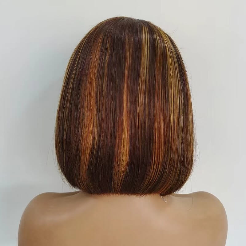 Luve Trendy Brown Mix Blonde Glueless 13X4 Lace Front Bob Wig Human Hair Wig