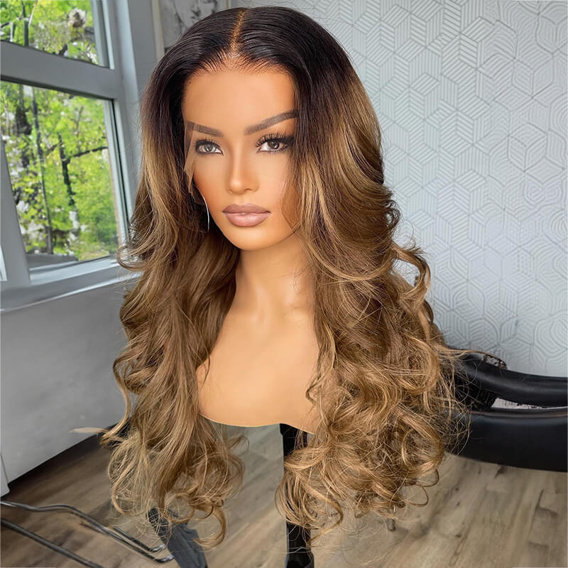 Luve Trendy Brown Omber Human Hair Natural Looking 13X6 HD Lace Glueless Wigs