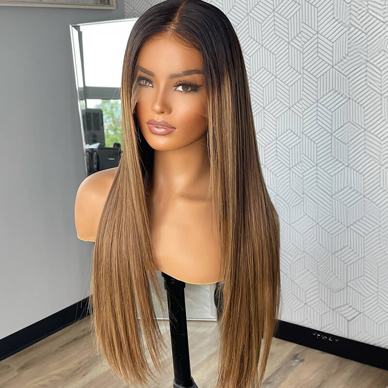 Luve Trendy Brown Omber Human Hair Natural Looking 13X6 HD Lace Glueless Wigs