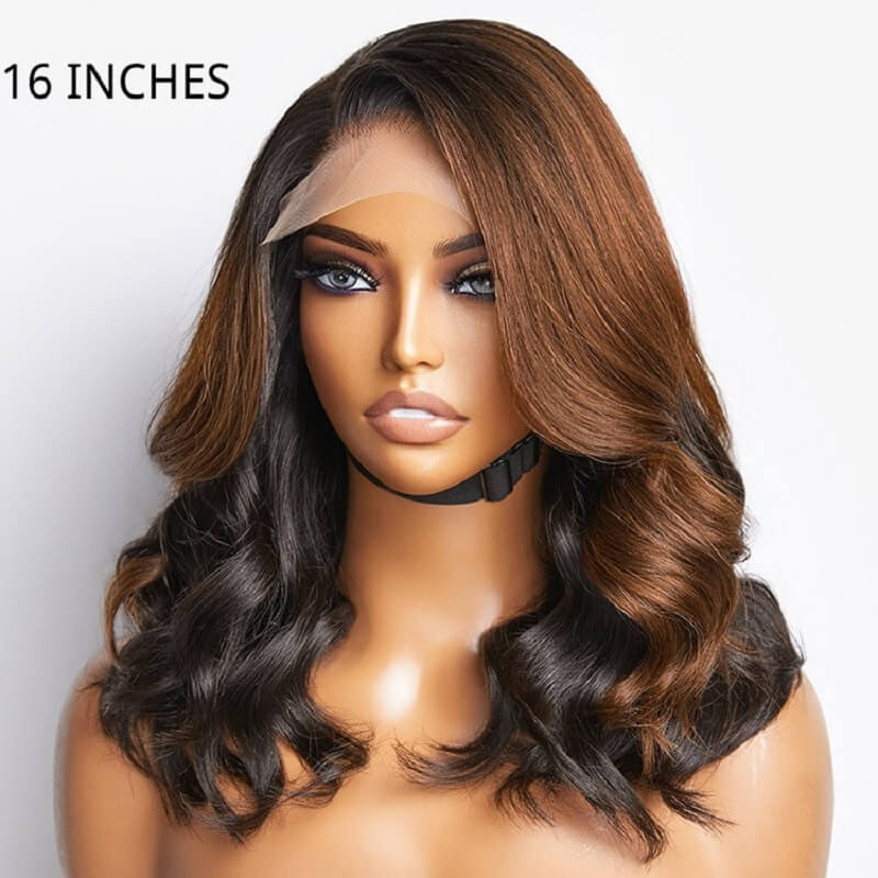 Luve Trendy Brown With Black 180% Density Loose Wave Glueless Lace Front Wig
