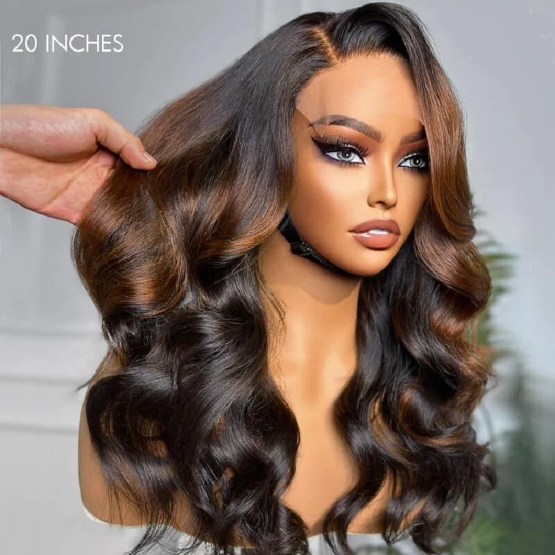 Luve Trendy Brown With Black 180% Density Loose Wave Glueless Lace Front Wig